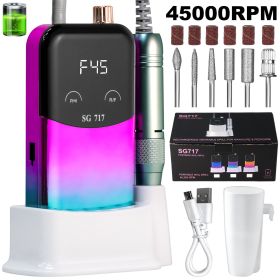 Professional Electric Nail Drill Machine Gradient - Solid Color, 45000RPM Portable Rechargeable Efile Nail Drill Cordless,Electric Nail File Kit (Option: Purple)