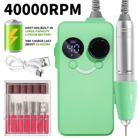 40000RPM Nail Drill Professional Cordless Electric Nail Drill Machine Rechargeable Portable Acrylic Gel Grinder Tools With 6 Bits And Sanding Ban (Option: Green)