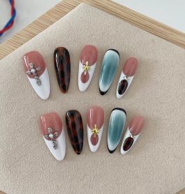 Autumn And Winter Blooming Hand-painted Maillard White Elegant High-end Long Handmade Wear Manicure (Option: Almond-M)