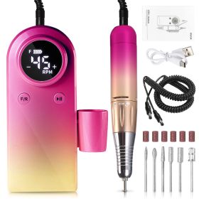 45000RPM Professional Nail Drills Kit With 6 Drill Bits, Portable Electric Nail Drill For Acrylic Nails Gel Polishing Removing, Rechargeable Nail (Option: Purple)