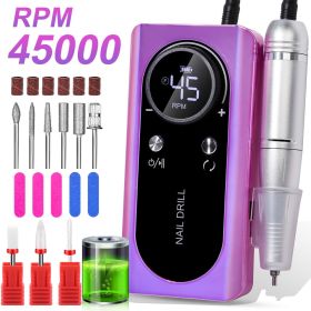 Professional Electric Nail Drill Machine, 45000RPM Rechargeable E-File Nail Drill Cordless, Electric Nail File Kit, Portable Electronic Grinder, (Option: Colour)