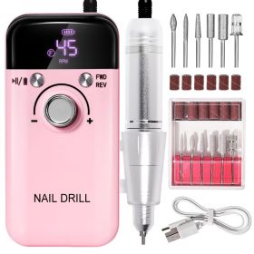 Electric Nail Drill Professional 45000RPM - Rechargeable Nail Drill Kit Portable Electric Nail File With Complete Bits For Acrylic Nails Gel Poli (Option: Pink)