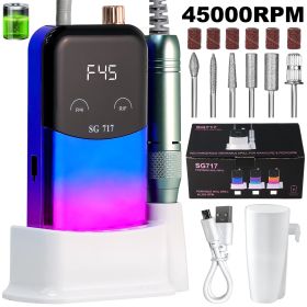 Professional Electric Nail Drill Machine Gradient - Solid Color, 45000RPM Portable Rechargeable Efile Nail Drill Cordless,Electric Nail File Kit (Option: Blue)