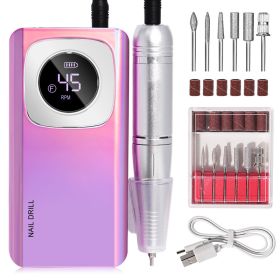 Rechargeable Electric Nail File Professional - 45000RPM Portable Efile Nail Drill Kit, Cordless E File Nail Drill Machine For Acrylic Gel Nails S (Option: Purple)