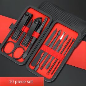 10-piece Black Nail Clipper Set With Travel Case, Professional Cuticle Nippers And Nail Clippers, Complete Grooming Kit For Home And Travel (Option: 10Piece)