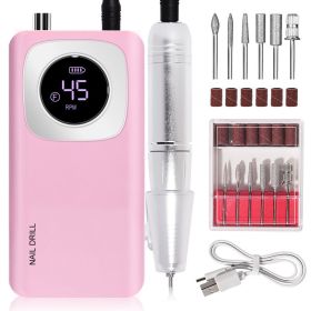 Rechargeable Electric Nail File Professional - 45000RPM Portable Efile Nail Drill Kit, Cordless E File Nail Drill Machine For Acrylic Gel Nails S (Option: Pink)