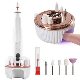 1Pc Portable Cordless Electric Nail Drill Kit Charging Base With UV Nail Dryer 6Pcs Nail Drill Bits 5Speeds Direction Control Timer Setting For A (Option: White)