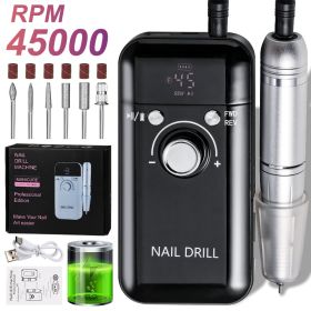 Electric Nail Drill Professional 45000RPM - Rechargeable Nail Drill Kit Portable Electric Nail File With Complete Bits For Acrylic Nails Gel Poli (Option: Black)