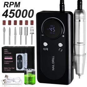 Professional Electric Nail Drill Machine, 45000RPM Rechargeable E-File Nail Drill Cordless, Electric Nail File Kit, Portable Electronic Grinder, (Option: Black)