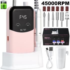 Professional Electric Nail Drill Machine Gradient - Solid Color, 45000RPM Portable Rechargeable Efile Nail Drill Cordless,Electric Nail File Kit (Option: Pink)
