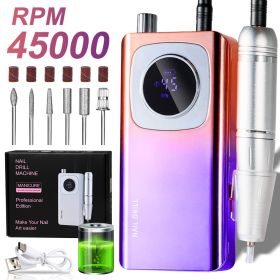 Rechargeable Electric Nail File Professional - 45000RPM Portable Efile Nail Drill Kit, Cordless E File Nail Drill Machine For Acrylic Gel Nails S (Option: Colorful)