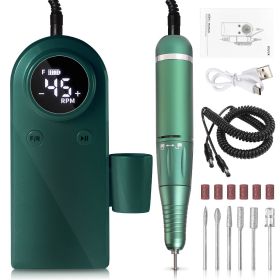 45000RPM Professional Nail Drills Kit With 6 Drill Bits, Portable Electric Nail Drill For Acrylic Nails Gel Polishing Removing, Rechargeable Nail (Option: Green)