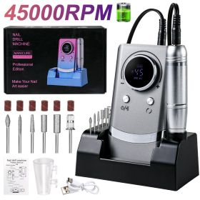 Electric Nail Drill Professional - 45000RPM Rechargeable Nail File With Bits & Base For Acrylic Gel Nails, Professional Nail Drill Manicure Pedic (Option: Gray)