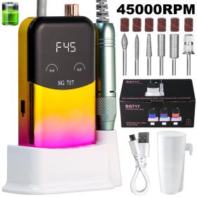 Professional Electric Nail Drill Machine Gradient - Solid Color, 45000RPM Portable Rechargeable Efile Nail Drill Cordless,Electric Nail File Kit (Option: Yellow)