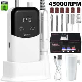 Professional Electric Nail Drill Machine Gradient - Solid Color, 45000RPM Portable Rechargeable Efile Nail Drill Cordless,Electric Nail File Kit (Option: White)