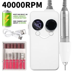 40000RPM Nail Drill Professional Cordless Electric Nail Drill Machine Rechargeable Portable Acrylic Gel Grinder Tools With 6 Bits And Sanding Ban (Option: White)