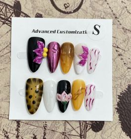 Three-dimensional Carved White High-grade Mid-length Manicure Wear Nail (Option: Almond-S)