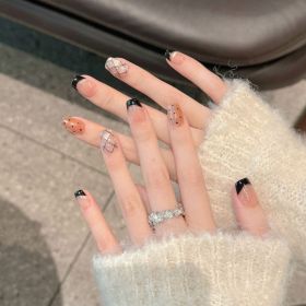 French Black Edge Classic Style Handmade Wearable Manicure (Option: Medium M-2543 Ultra Short Ladder)