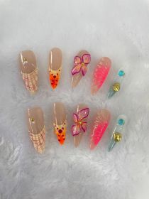 Hand-painted Three-dimensional Carved High Class Elegant Hand-worn Armor Hand-made (Option: Long Tip-M)